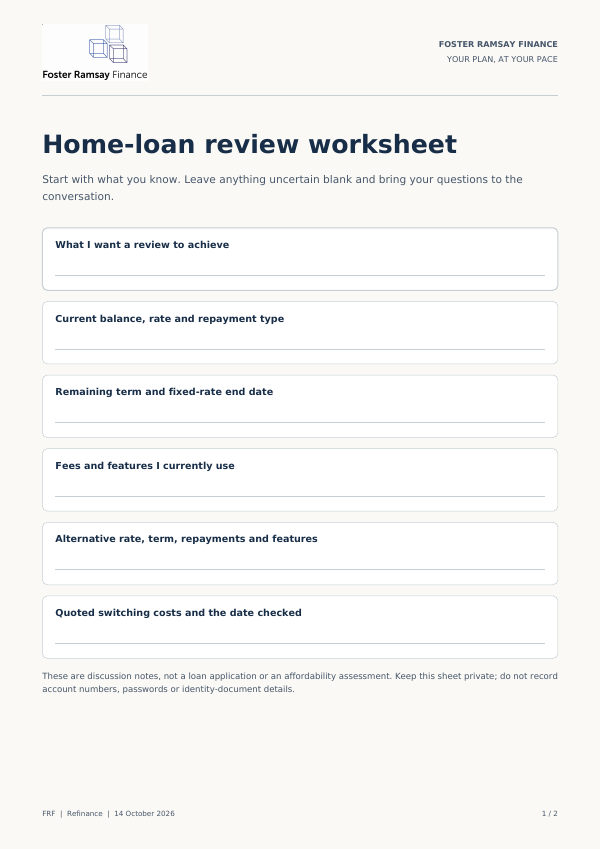 Preview of the home-loan review worksheet